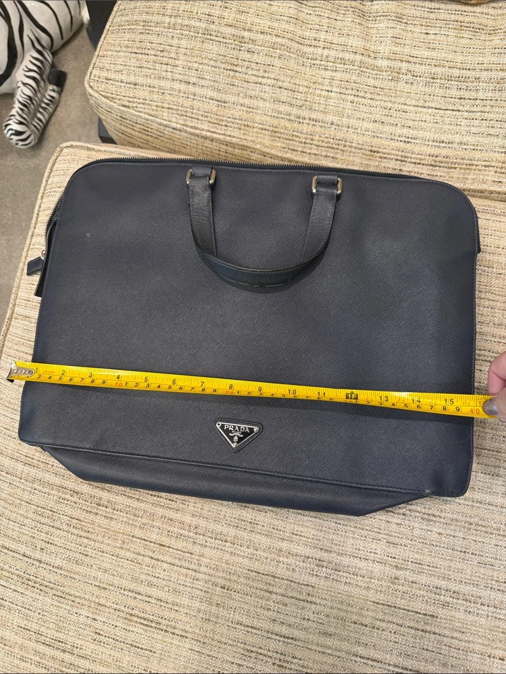 Prada Navy Saffiano Leather Work Briefcase